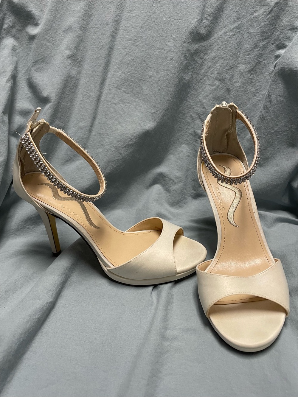 Nina white satin bridal Ankle-Strap Rhinestone Heels